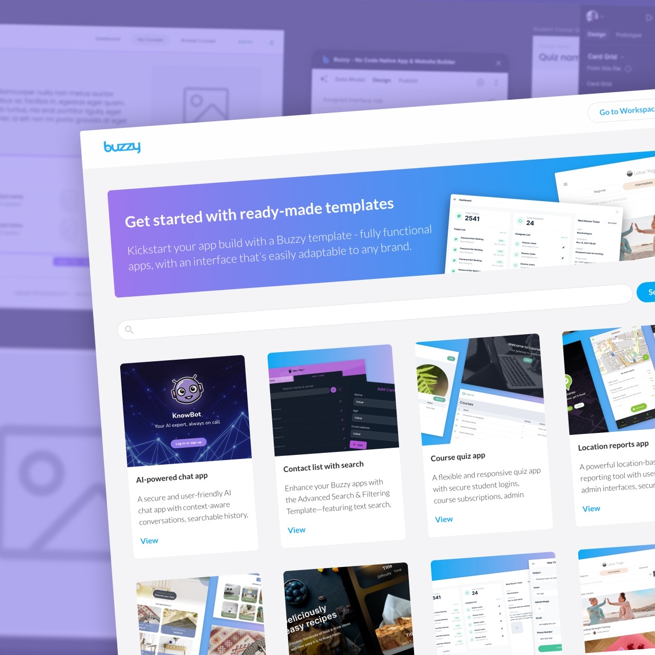The Buzzy Templates app homepage