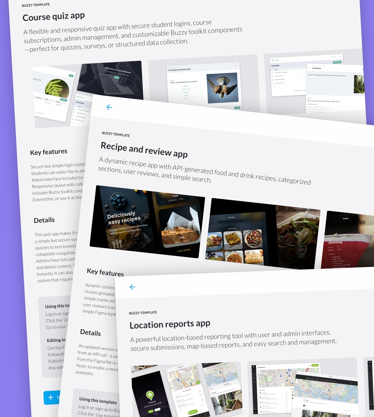 Buzzy Templates app screen gallery