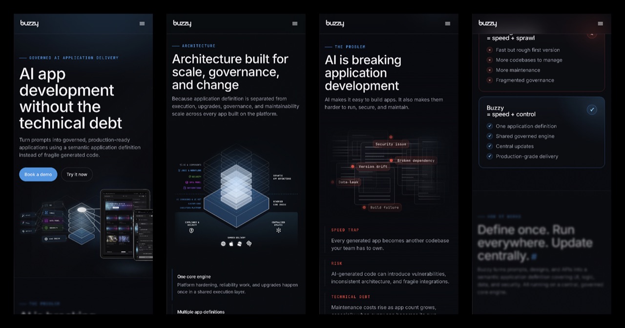 Buzzy website responsive layout preview
