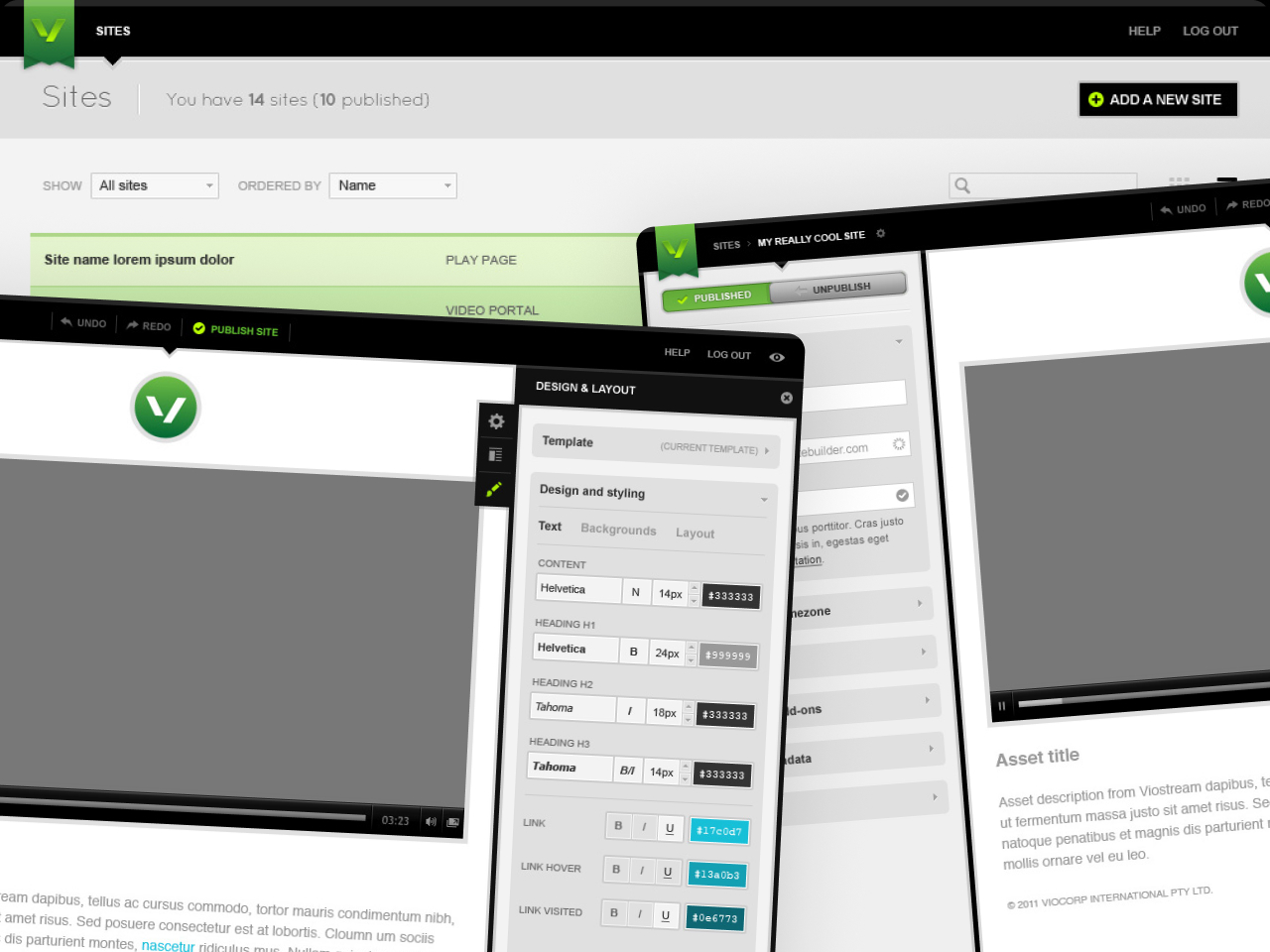 Viostream Platform site management dashboard